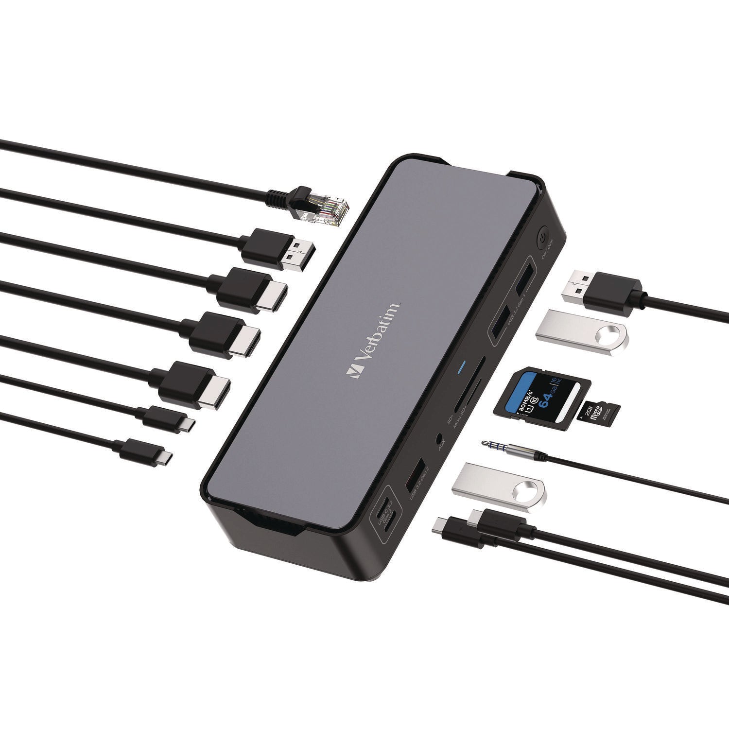 USB-C Pro Docking Station 15-in-1, Audio/DisplayPort/HDMI/Micro SD/RJ45/SD/USB-A/USB-C, Gray
