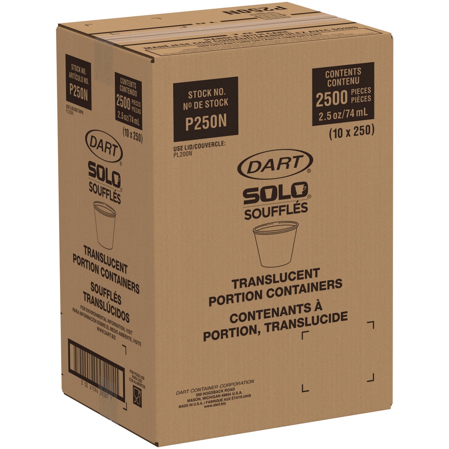 Portion Containers, 2.5 oz, Plastic, Translucent, 2,500/Carton