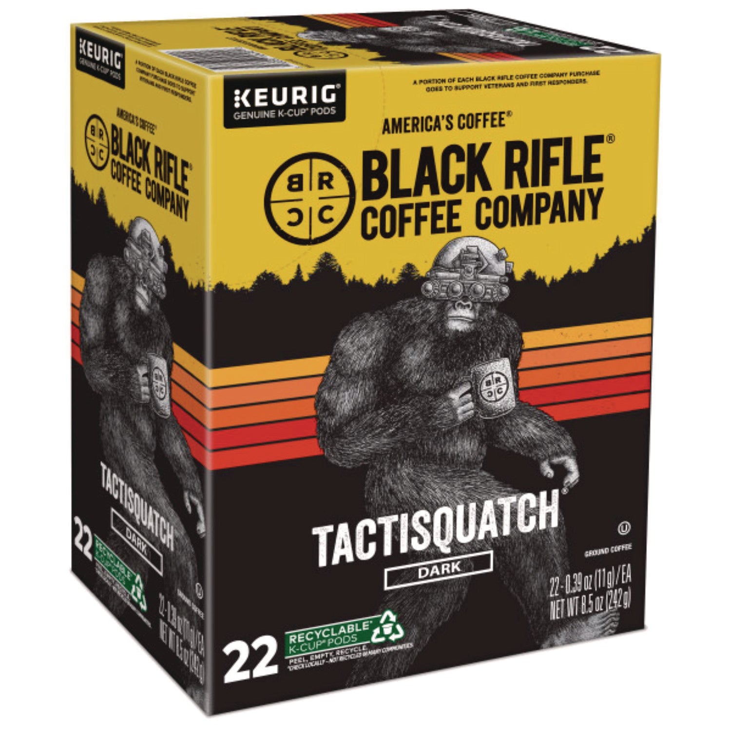 Black Rifle Tactisquatch Coffee, Dark Roast, K-Cup & Ground, Kosher, 22/Box