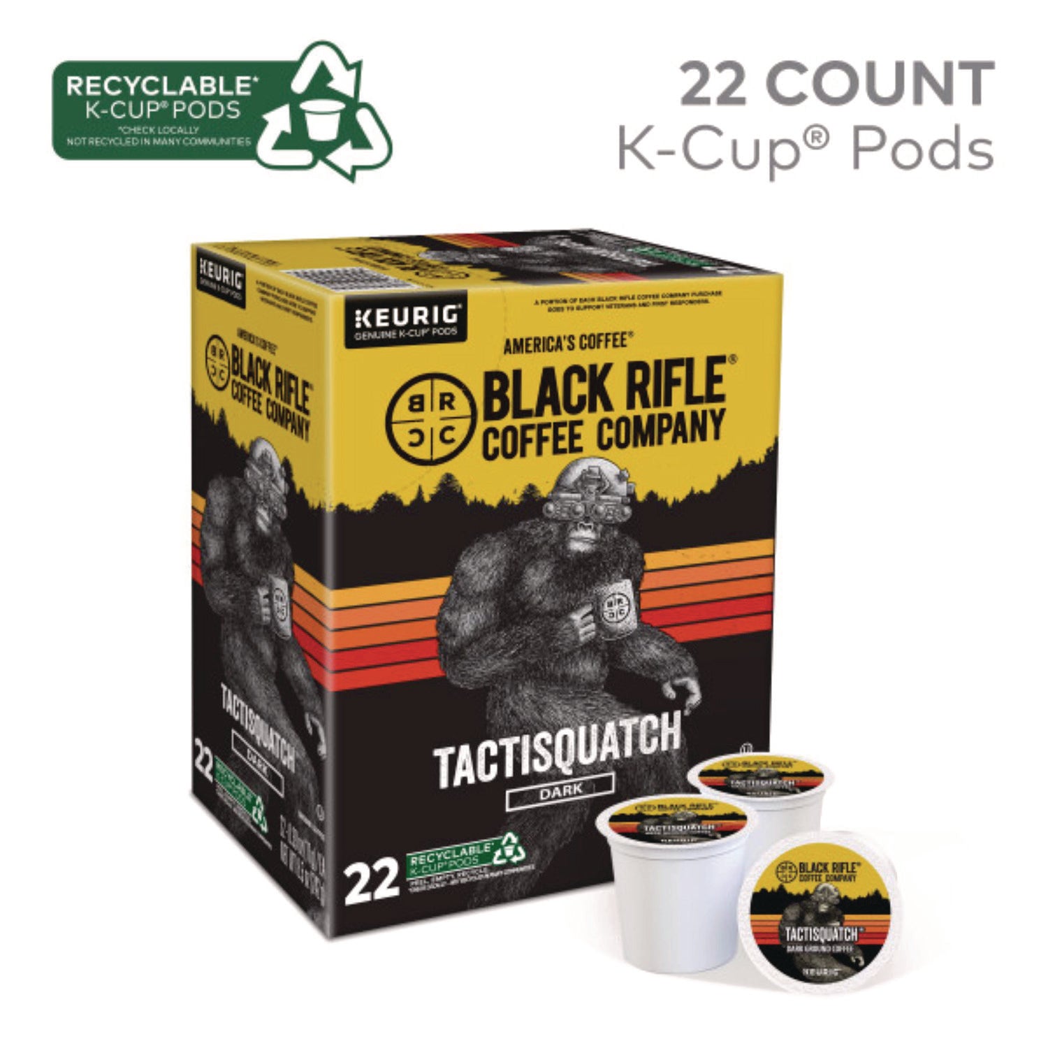 Black Rifle Tactisquatch Coffee, Dark Roast, K-Cup & Ground, Kosher, 22/Box