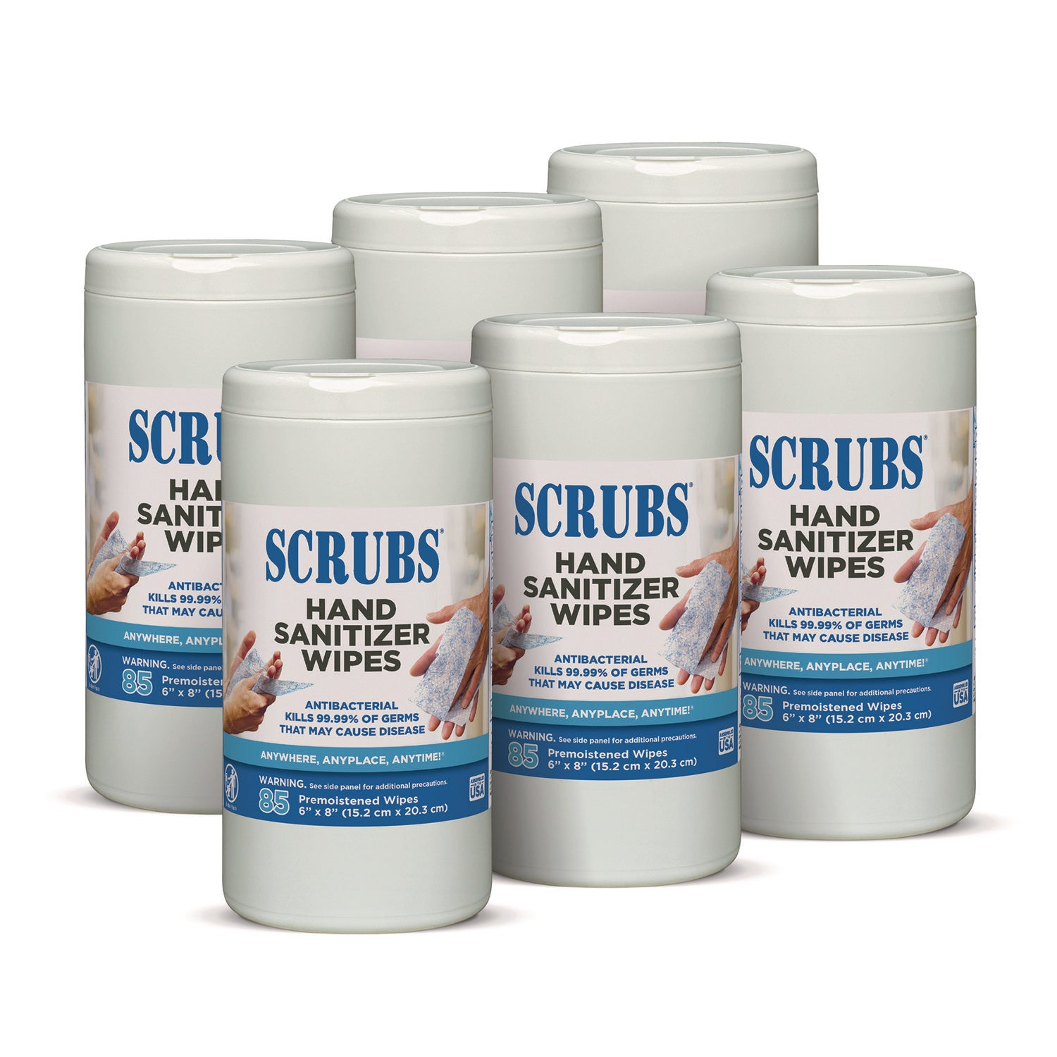 SCRUBS Hand Sanitizer Wipes - Blue, WhiteTub - 85/Tub - 1 Each