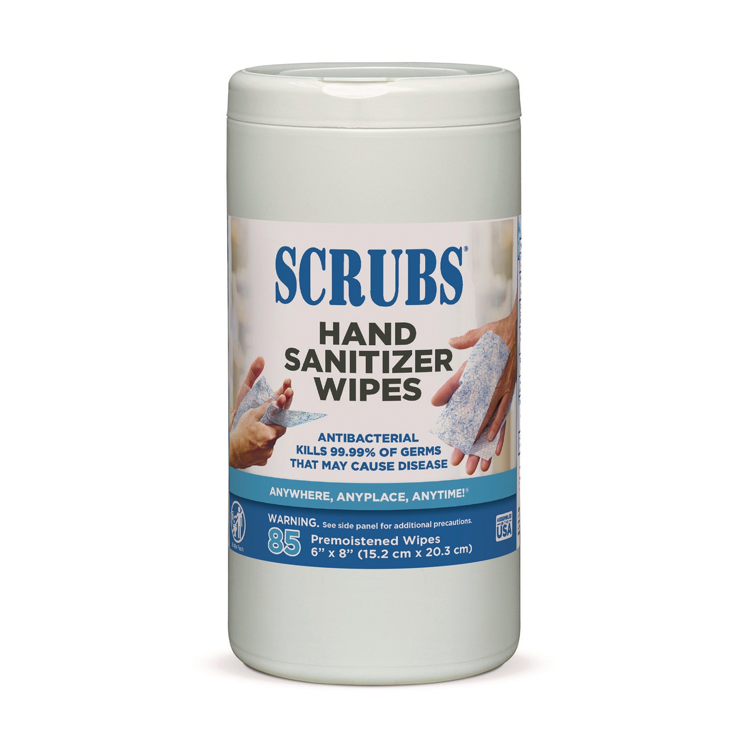SCRUBS Hand Sanitizer Wipes - Blue, WhiteTub - 85/Tub - 1 Each