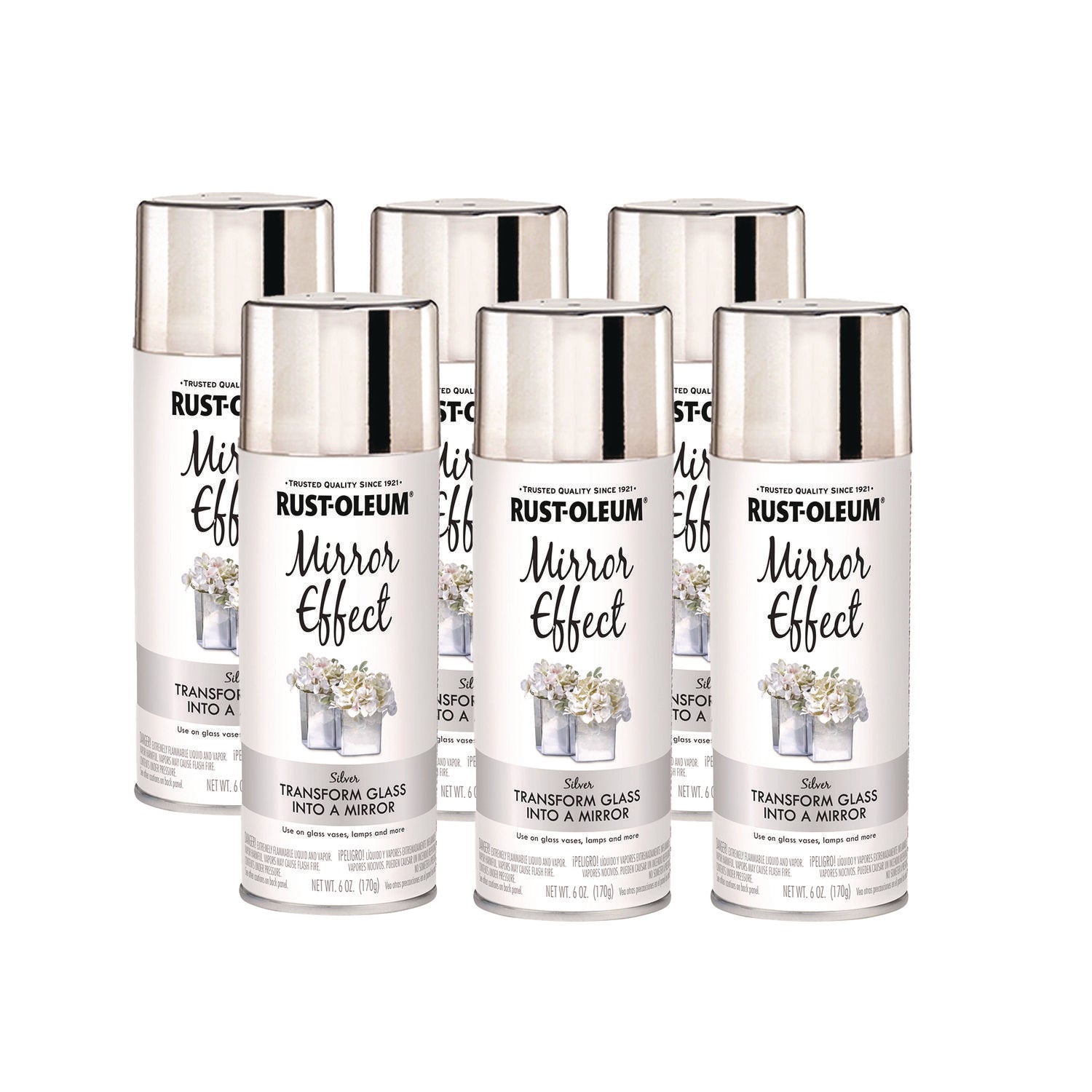 Specialty Mirror Effect Spray Paint, High Gloss Mirror, 6 oz Aerosol Can, 6/Carton