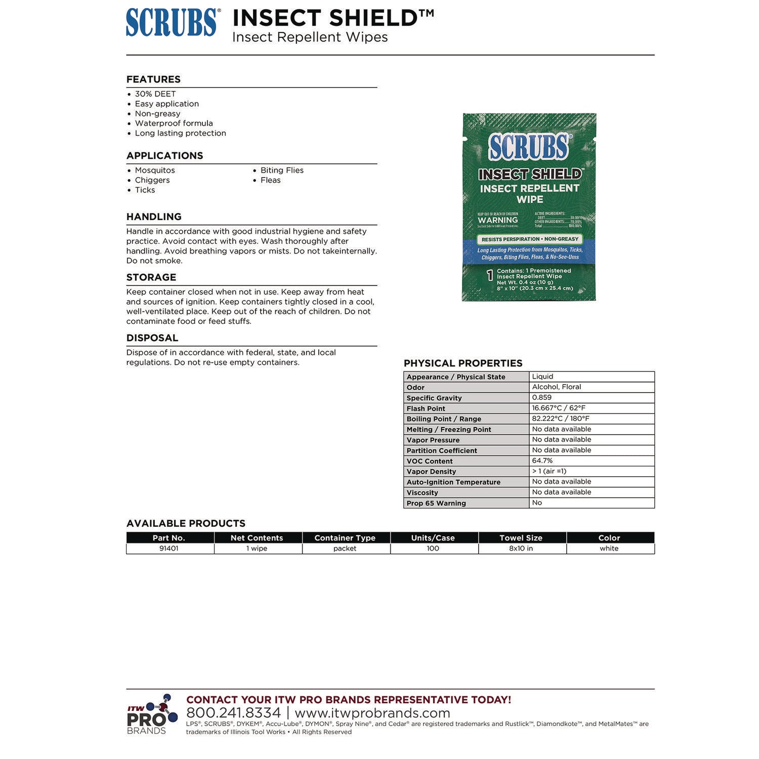 Insect Shield Insect Repellent Wipes, 8 x 10, Floral, 100/Carton
