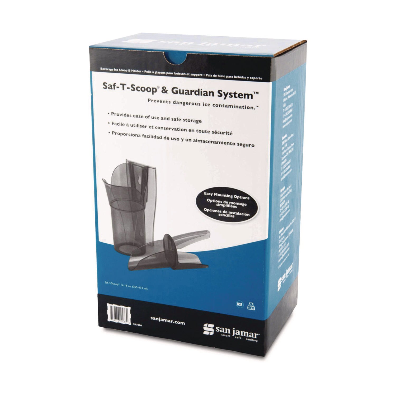 Saf-T-Scoop and Guardian System for Ice Machines, 12 oz to 16 oz Ice Scoop, Transparent Blue, 50/Carton