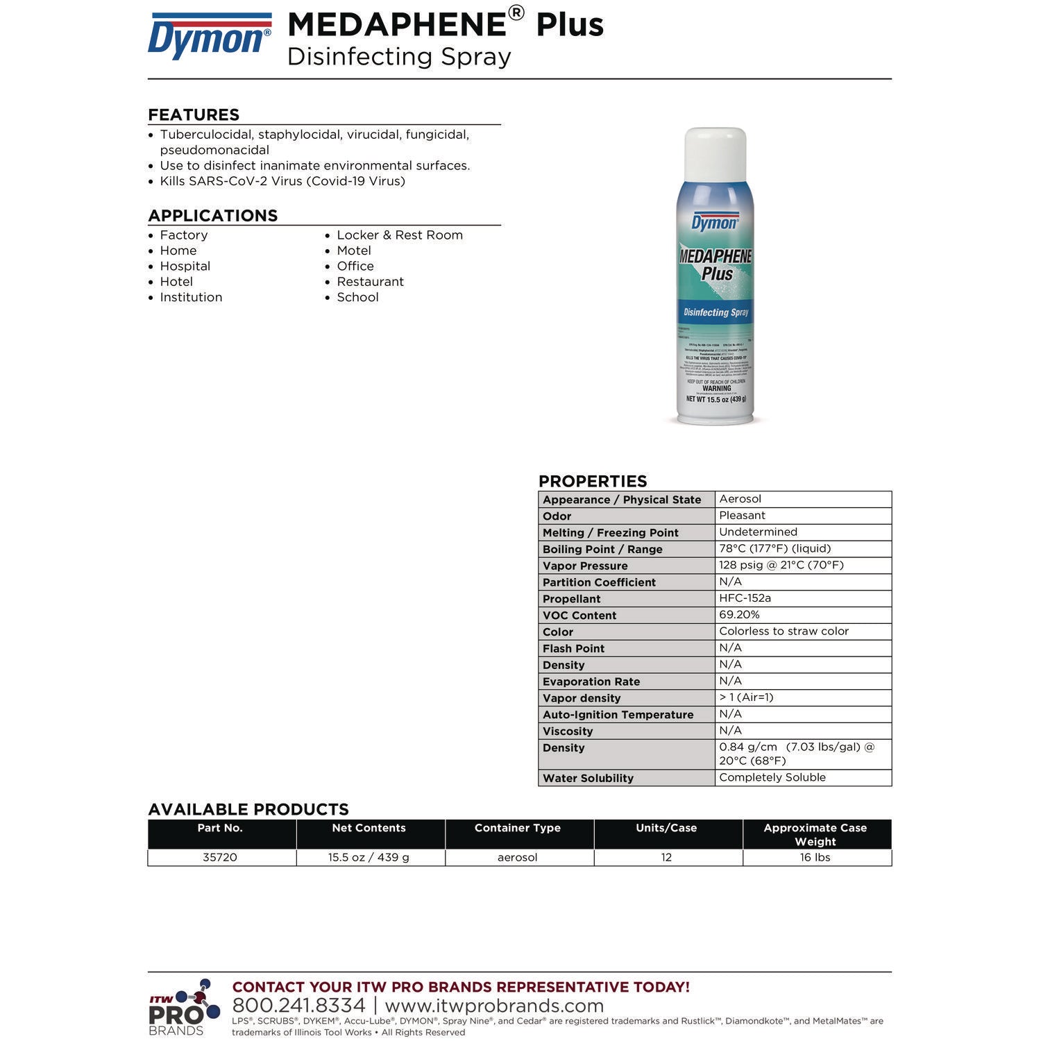 Dymon Medaphene Plus Disinfectant Spray - 16 fl oz (0.5 quart) - Pleasant Scent - Aqua - 1 Each