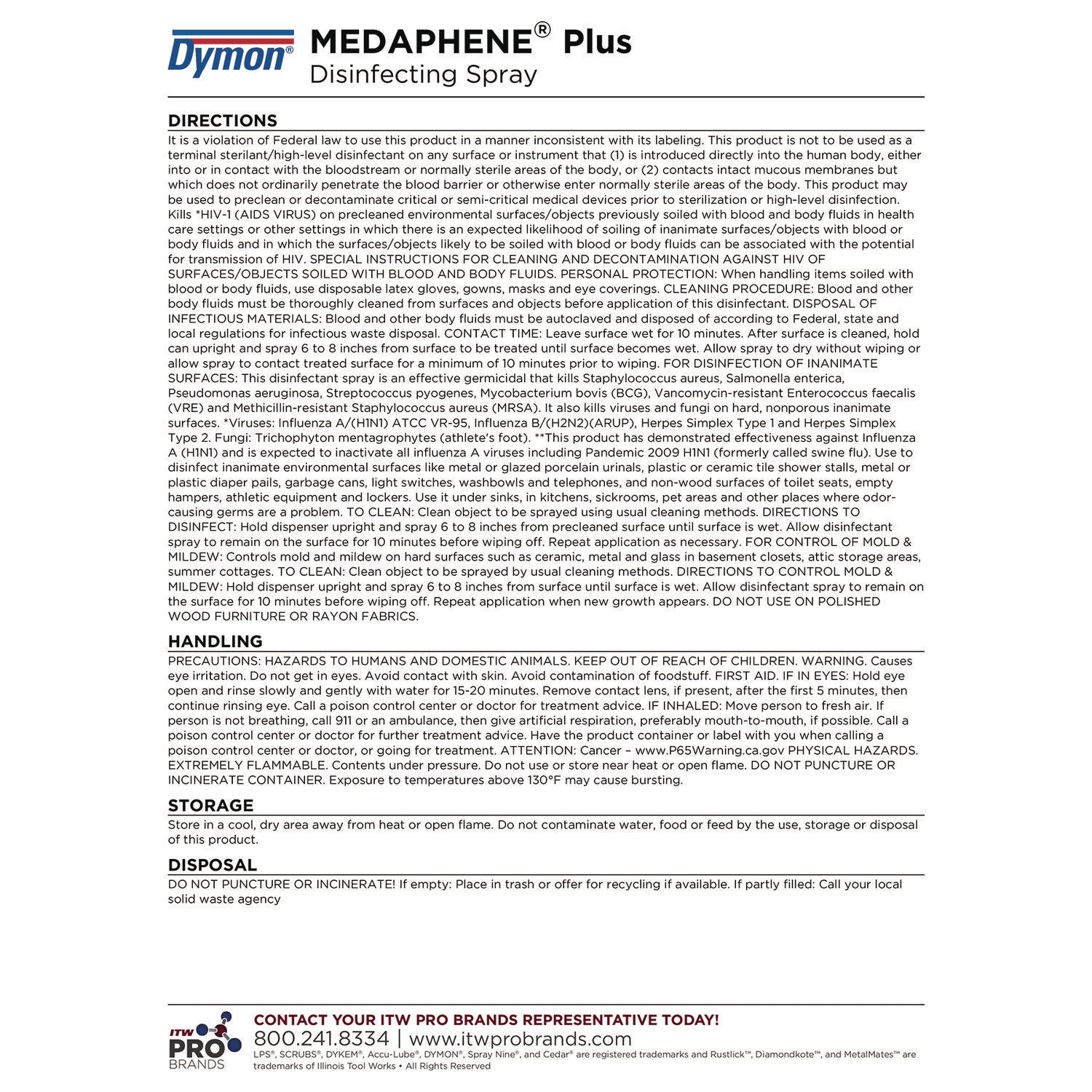 Dymon Medaphene Plus Disinfectant Spray - 16 fl oz (0.5 quart) - Pleasant Scent - Aqua - 1 Each