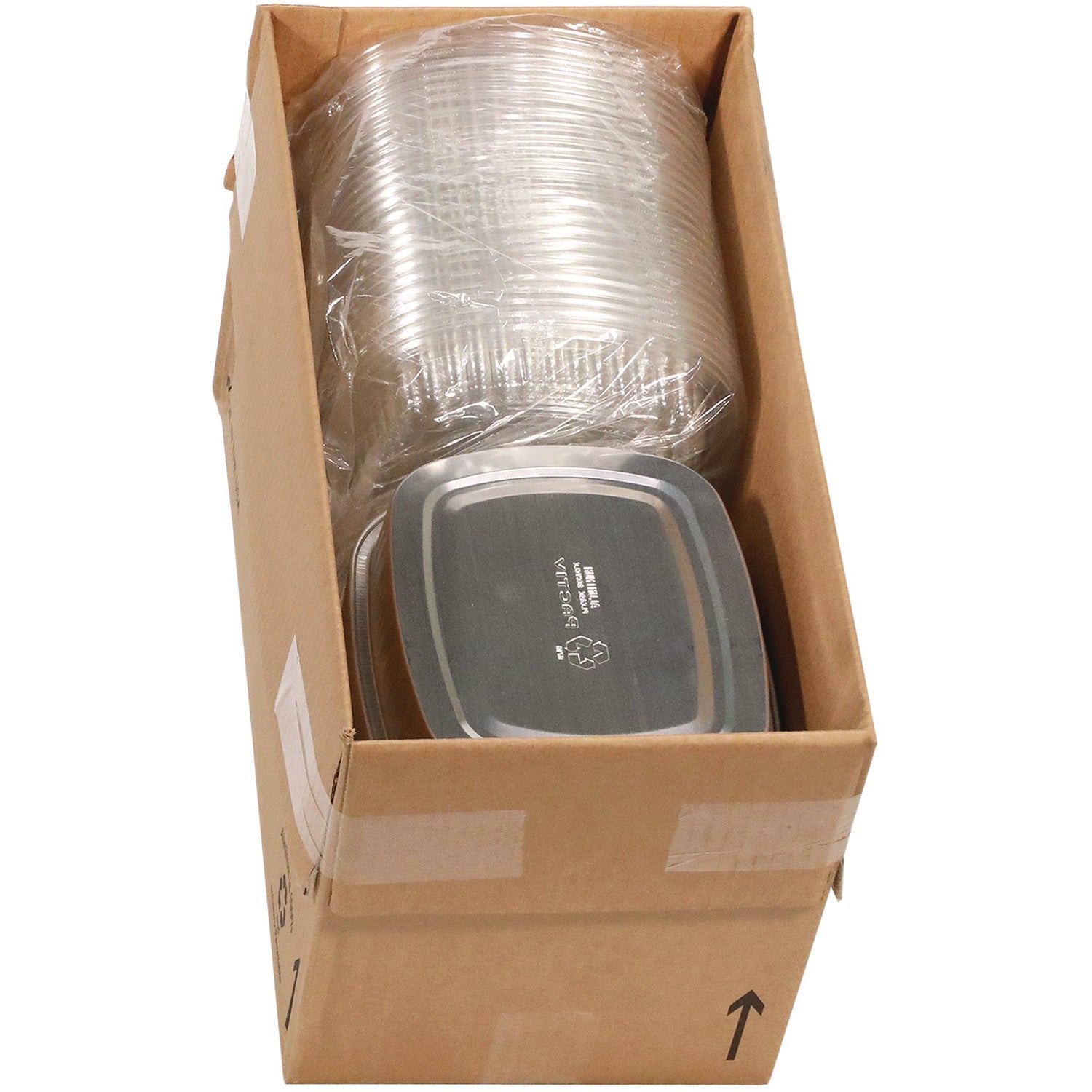 Classic Carry-Out Container with PET Dome Lid, 46 oz, 9.8 x 7.8 x 1.3, Silver/Clear, Aluminum, 50/Carton