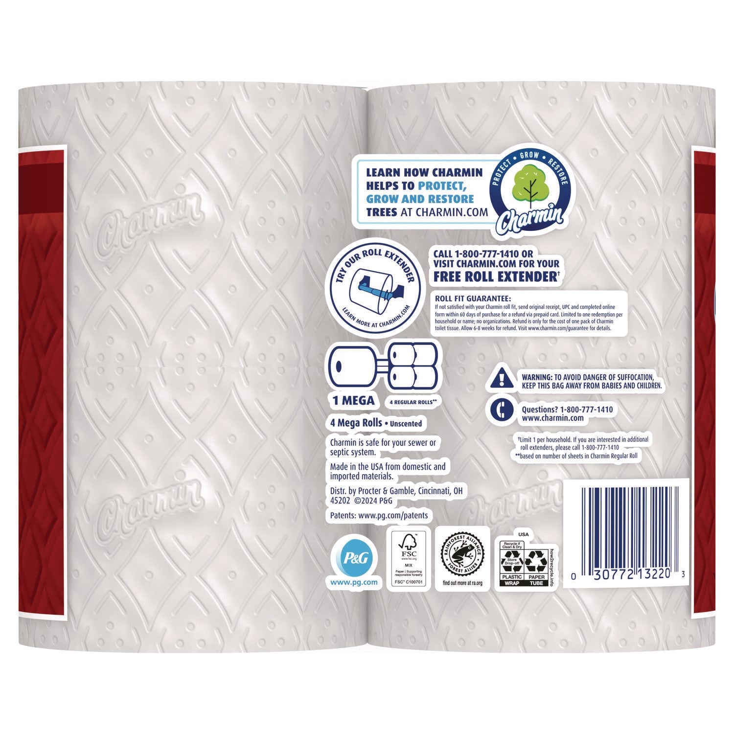 Charmin Mega Roll Bath Tissue - 2 Ply - Mega - 200 Sheets/Roll - White - 8 / Carton