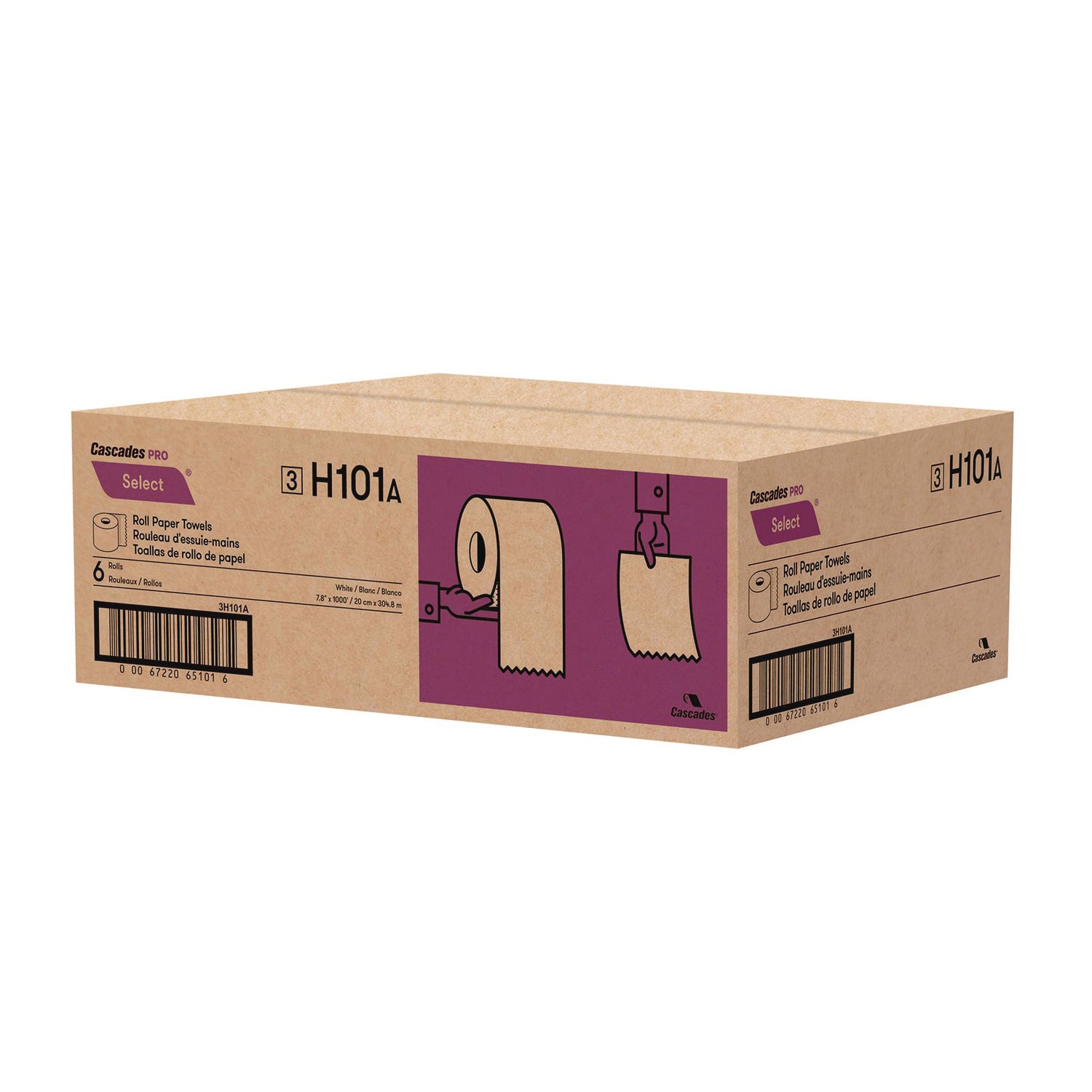 Select Roll Paper Towels, 1-Ply, 7.88" x 1,000 ft, White, 6/Carton