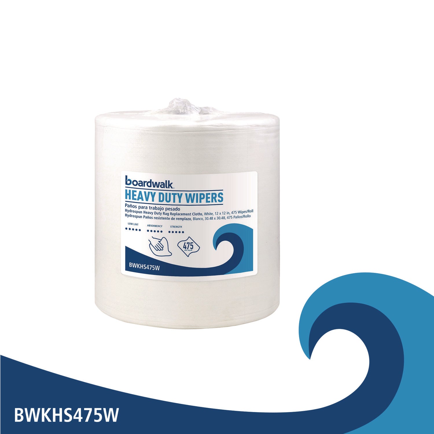 Hydrospun Wipers, Heavy Duty, 12 x 12, White, 475/Roll