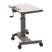 Sit Stand Student Desk With Crank Handle, 27.5 X 19.5 X 26.25 To 42, White/Gray
