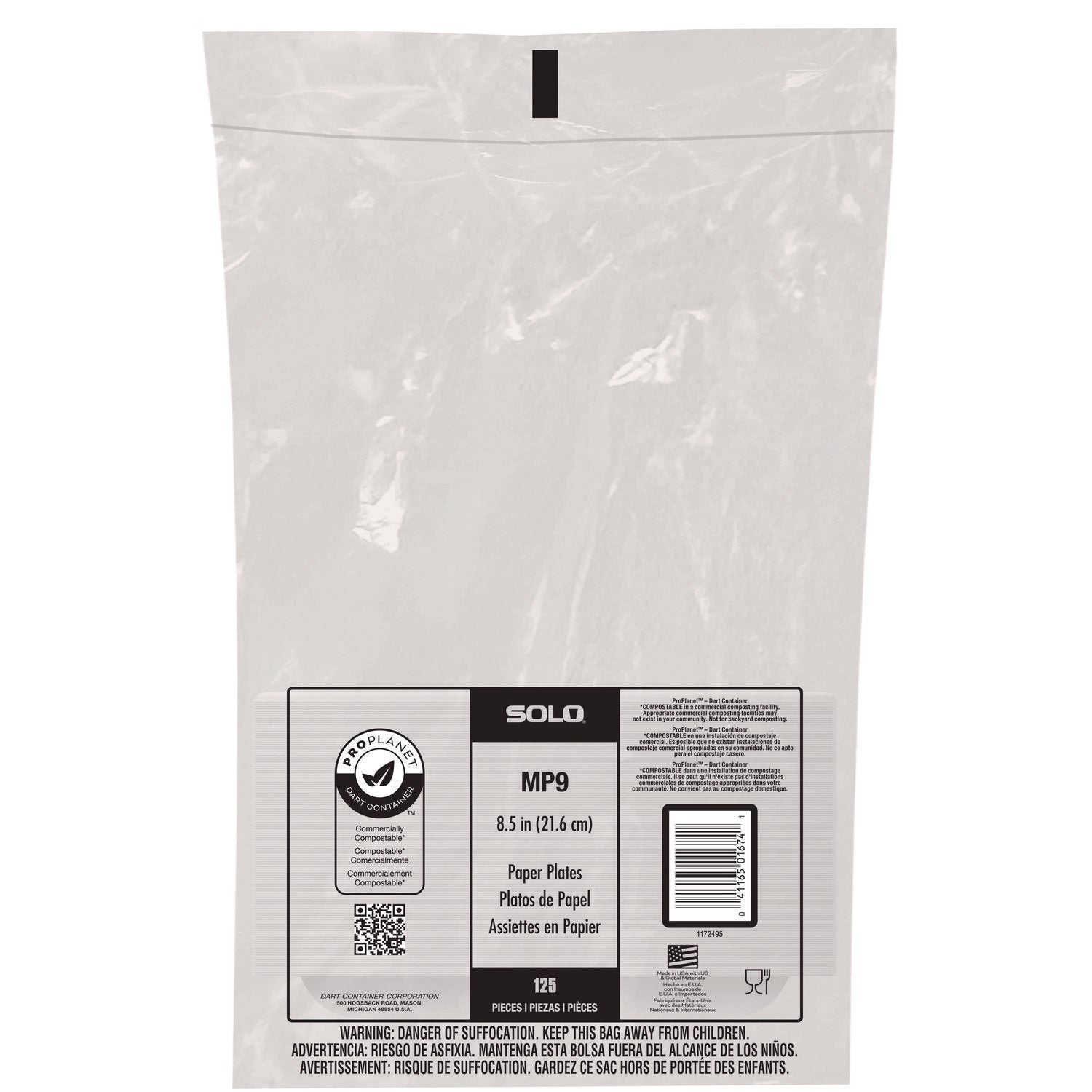 Compostable Paper Dinnerware, ProPlanet Seal, Plate, 8.5" dia, White, 125/Pack