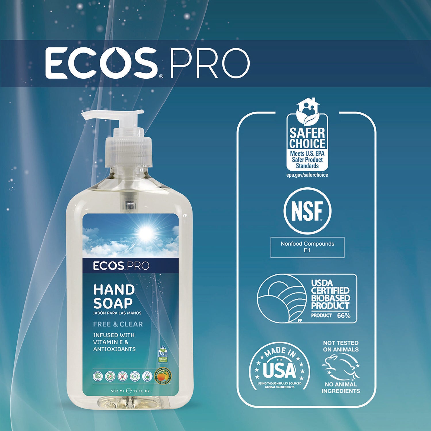 Liquid Hand Soap, Free and Clear, 17 oz, 6/Carton