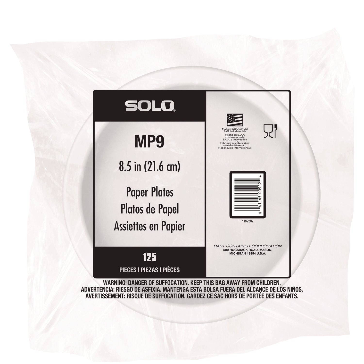 Compostable Paper Dinnerware, ProPlanet Seal, Plate, 9" dia, White, 250/Carton