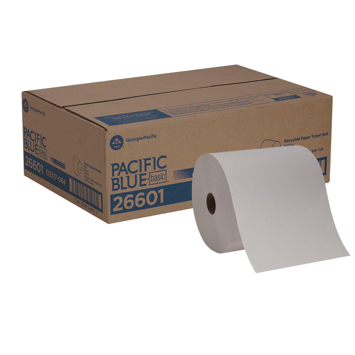 Pacific Blue Basic Recycled Paper Towel Roll - 1 Ply - 7.87" Width x 800 ft Length - White - 6 / Carton