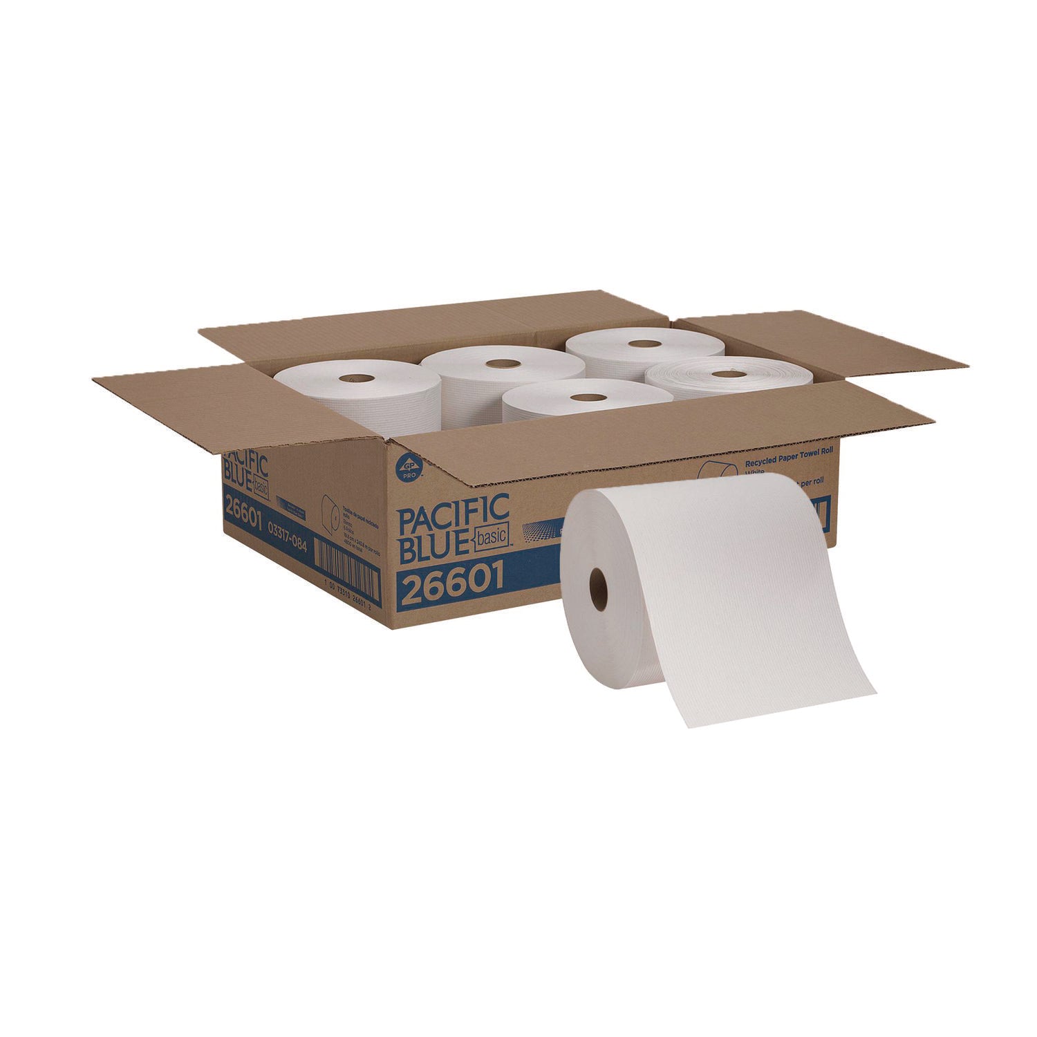 Pacific Blue Basic Recycled Paper Towel Roll - 1 Ply - 7.87" Width x 800 ft Length - White - 6 / Carton