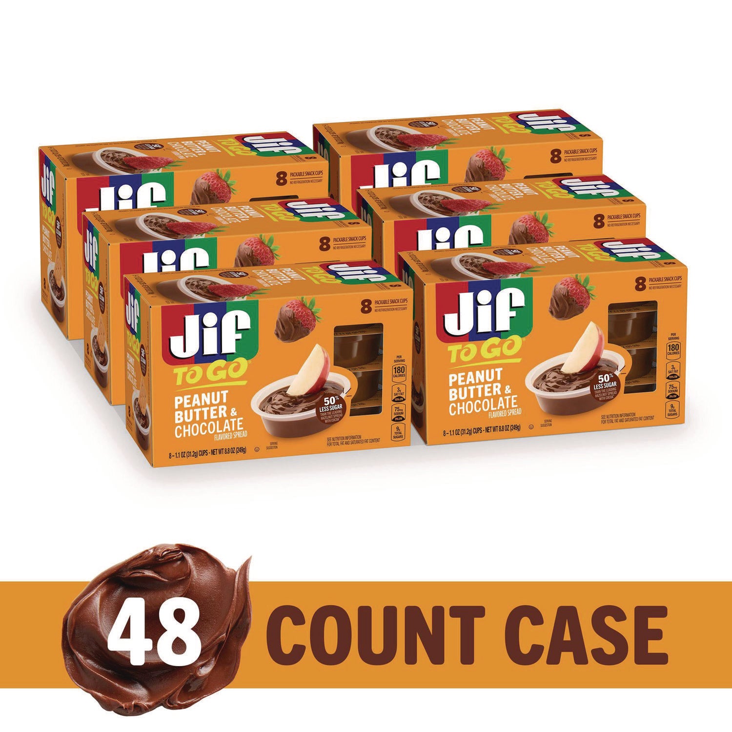 Chocolate Peanut Butter, Chocolate, 1.1 oz Cups, 8 Cups/Pack, 6 Packs/Carton