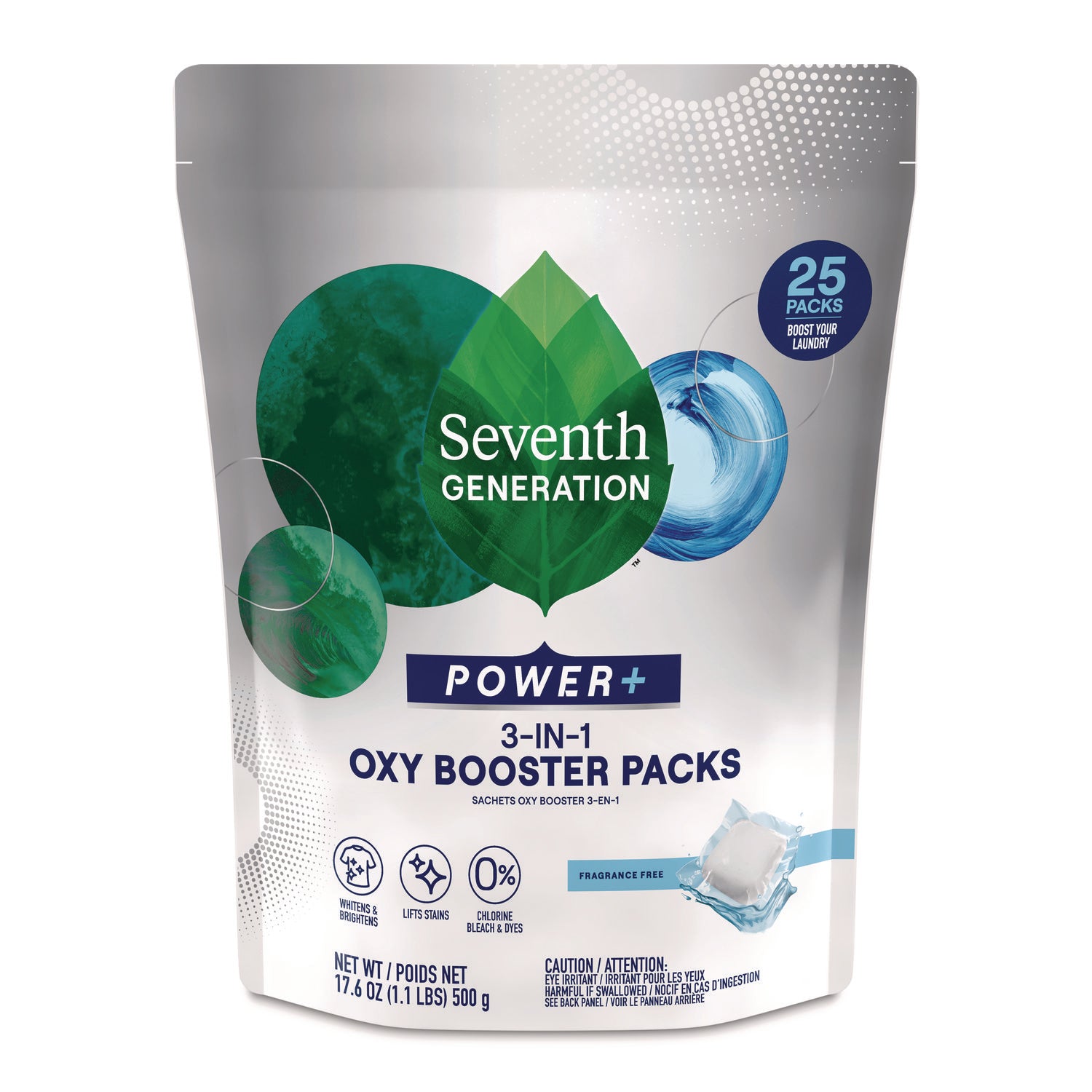 Power+ 3-in-1 Oxy Booster Packs, Fragrance Free, 17.6 oz, 25 Tabs/Pack, 6 Packs/Carton