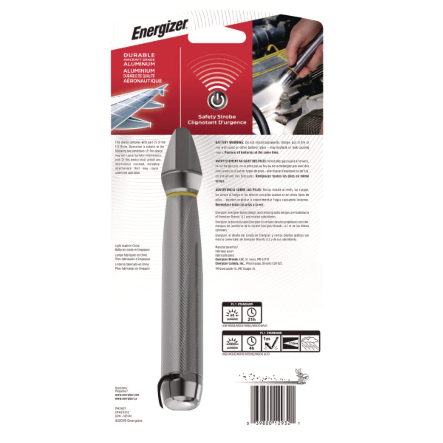 LED - 400 lm Lumen - 2 x AA - Battery - Metal - Water Resistant - Chrome - 1 Each