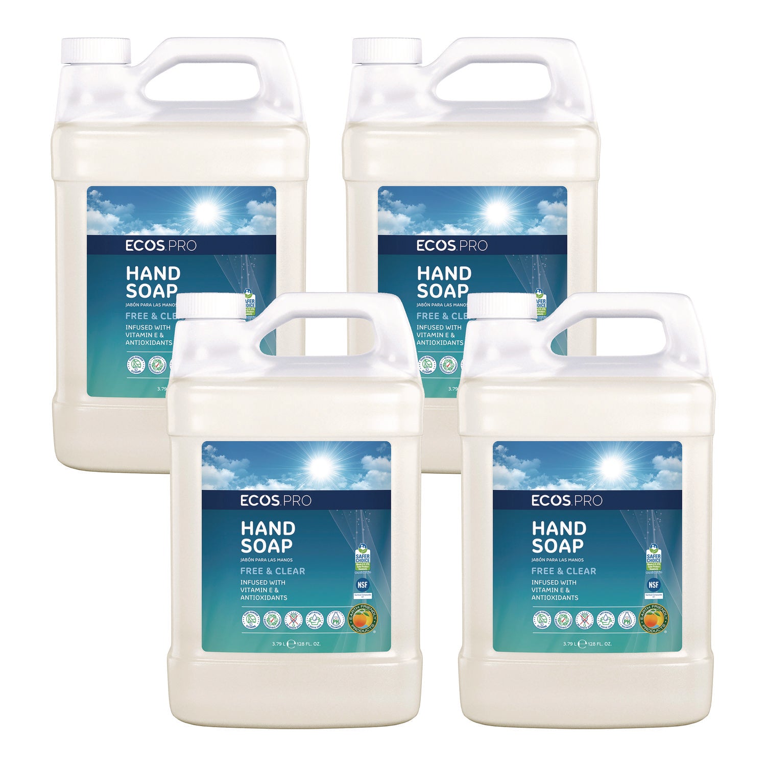 Liquid Hand Soap, Free and Clear, 1 gal, 4/Carton