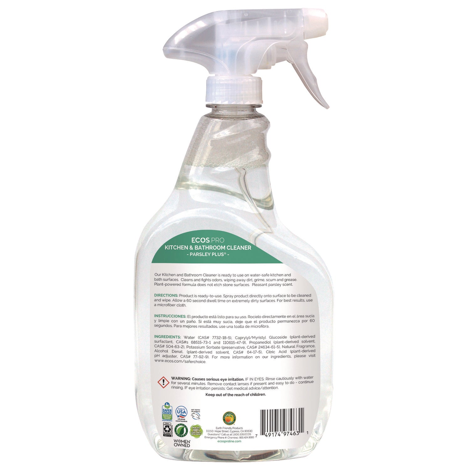Parsley Plus All-Purpose Kitchen and Bathroom Cleaner, Parsely Scent, 32 oz Spray Bottle, 6/Carton