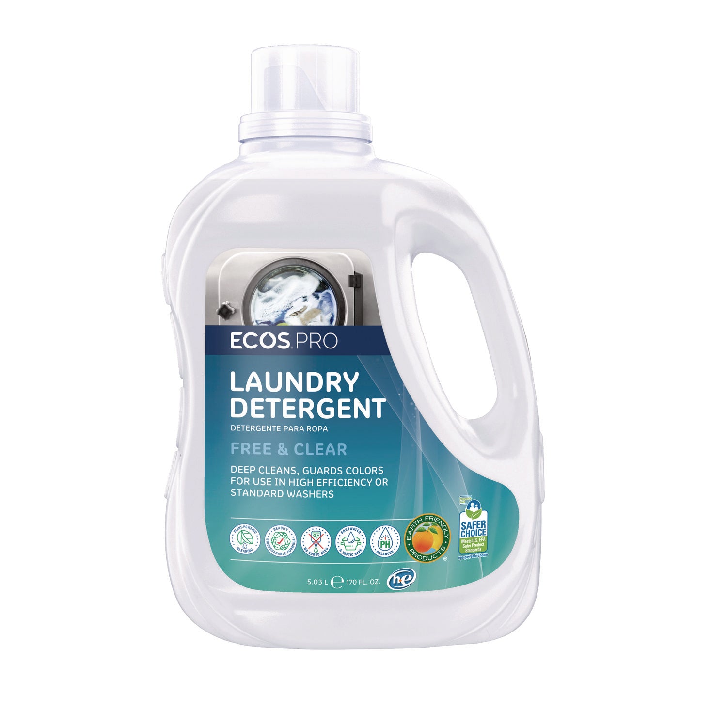 Laundry Detergent Liquid, Free and Clear, 170 oz Jug, 2/Carton
