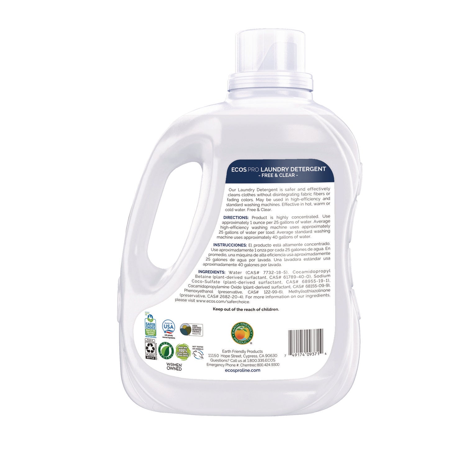 Laundry Detergent Liquid, Free and Clear, 170 oz Jug, 2/Carton