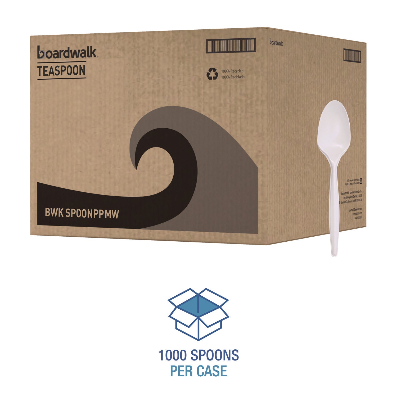 Mediumweight Polypropylene Cutlery, Spoon, 5.31", Plastic, White, 1,000/Carton