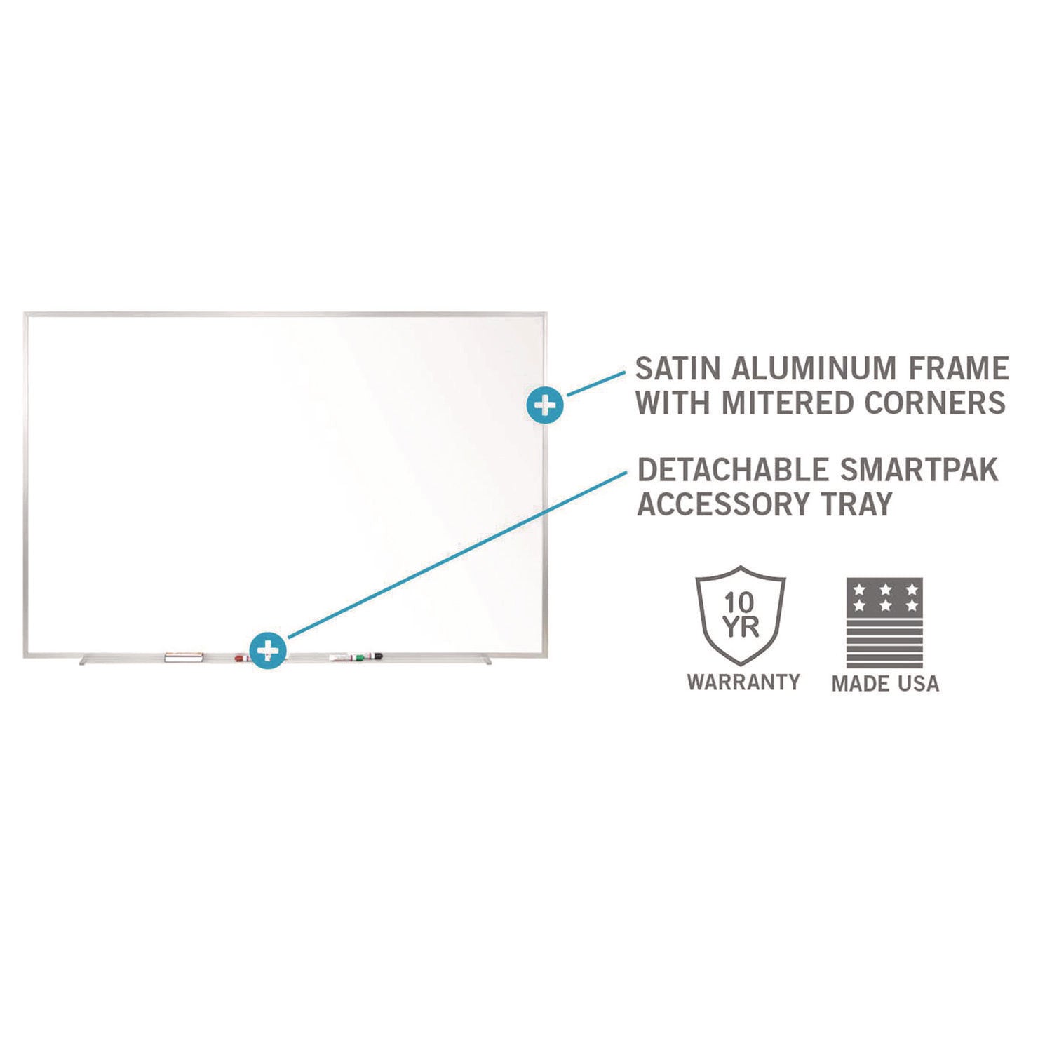 84" (7 ft) Width x 48" (4 ft) Height - White Surface - Satin Aluminum Frame - Horizontal/Vertical - Eraser Included - Laminated, Damage Resistant - 1 Each
