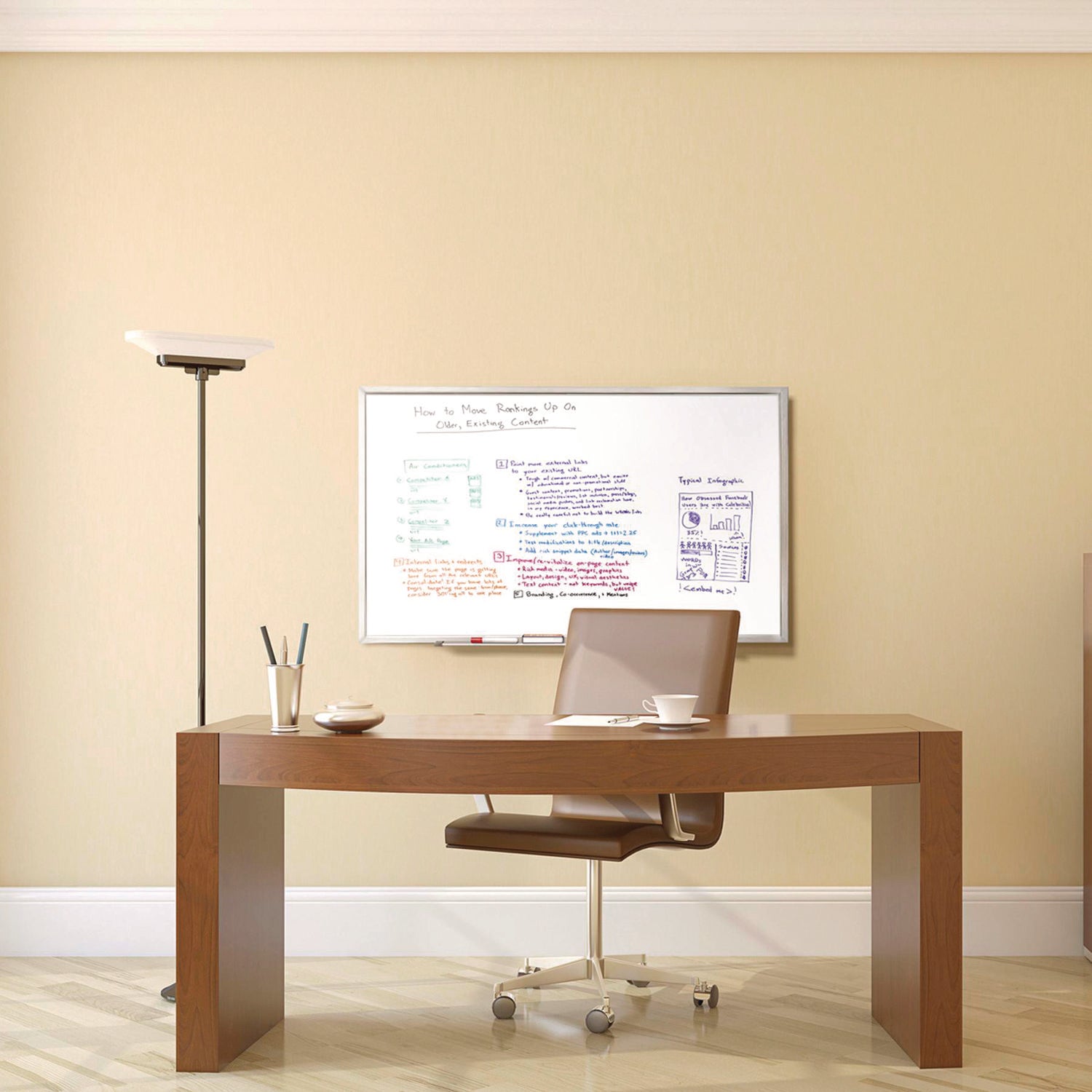 84" (7 ft) Width x 48" (4 ft) Height - White Surface - Satin Aluminum Frame - Horizontal/Vertical - Eraser Included - Laminated, Damage Resistant - 1 Each