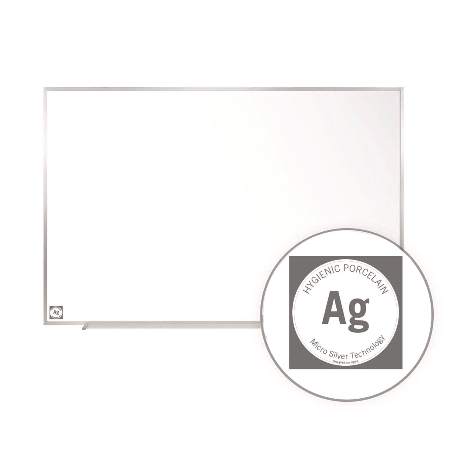 Hygienic Porcelain Magnetic Whiteboard with Aluminum Frame, 87.91" x 48.5", White Surface, Satin Aluminum Frame
