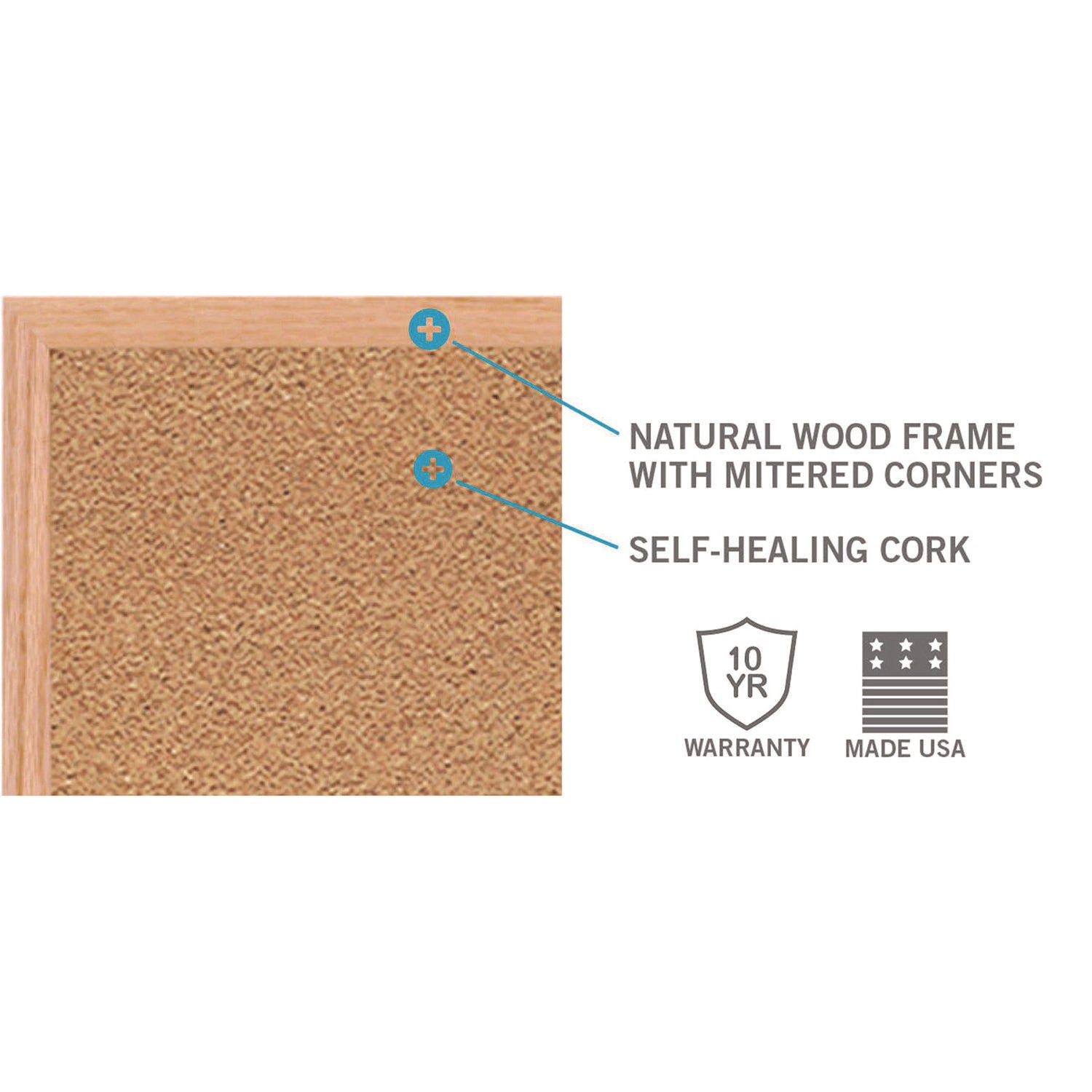 Ghent Traditional Natural Cork Bulletin Board, 48.56" x 87.93" x 0.81", Natural Cork and Fiberboard Surface, Wood Frame, Rectangle, Wall Mount, 1 Each