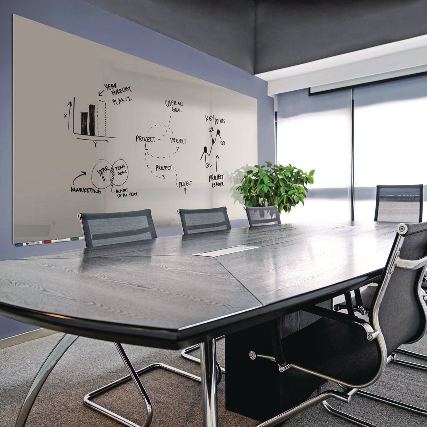 Aria Low-Profile Frameless Magnetic Glassboard, 36" x 24", Gray Surface