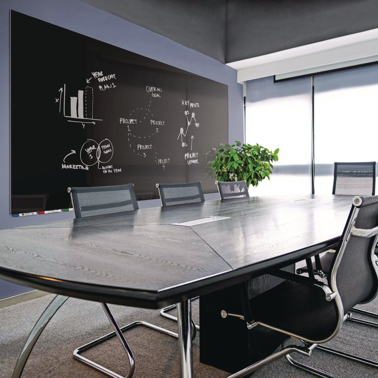 Ghent Magnetic Aria - Horizontal - 48" (4 ft) Width x 36" (3 ft) Height - Black Tempered Glass Surface - Rectangle - Horizontal - Magnetic - Eraser Included - 1 Each
