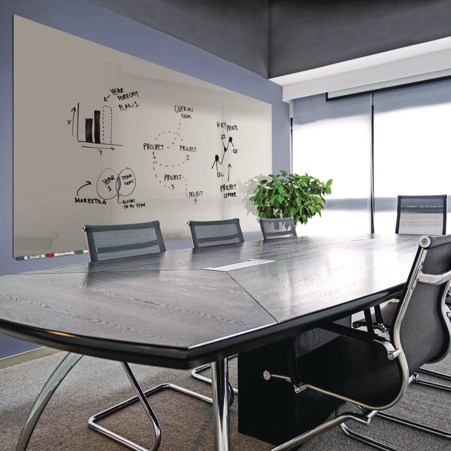 Aria Low-Profile Frameless Magnetic Glassboard, 120" x 48", Gray Surface