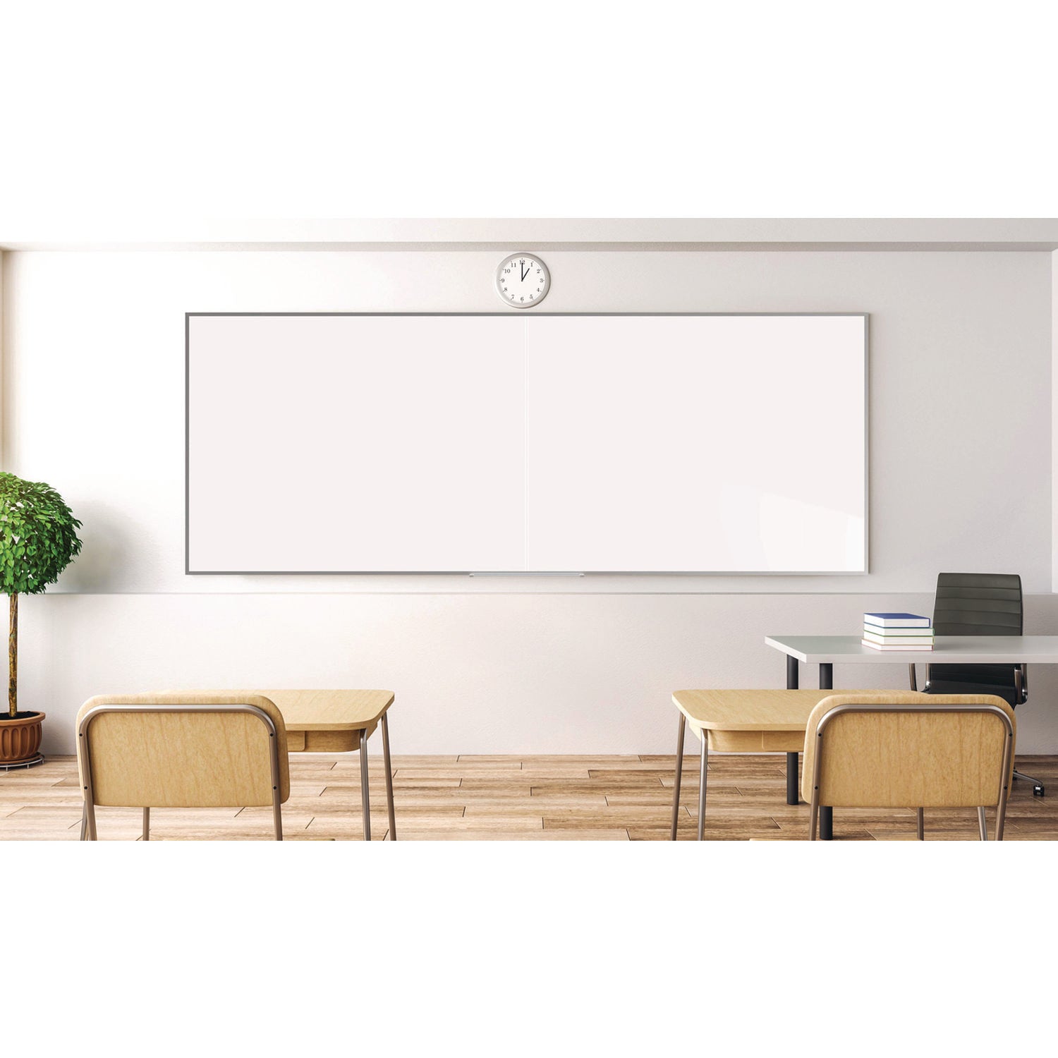 Two-Piece M2 Non-Magnetic Whiteboard with Aluminum Frame, 120.75" x 48.5", White Surface, Satin Aluminum Frame