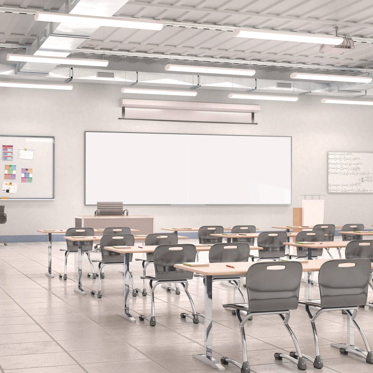 Two-Piece M2 Non-Magnetic Whiteboard with Aluminum Frame, 144.5" x 48.5", White Surface, Satin Aluminum Frame