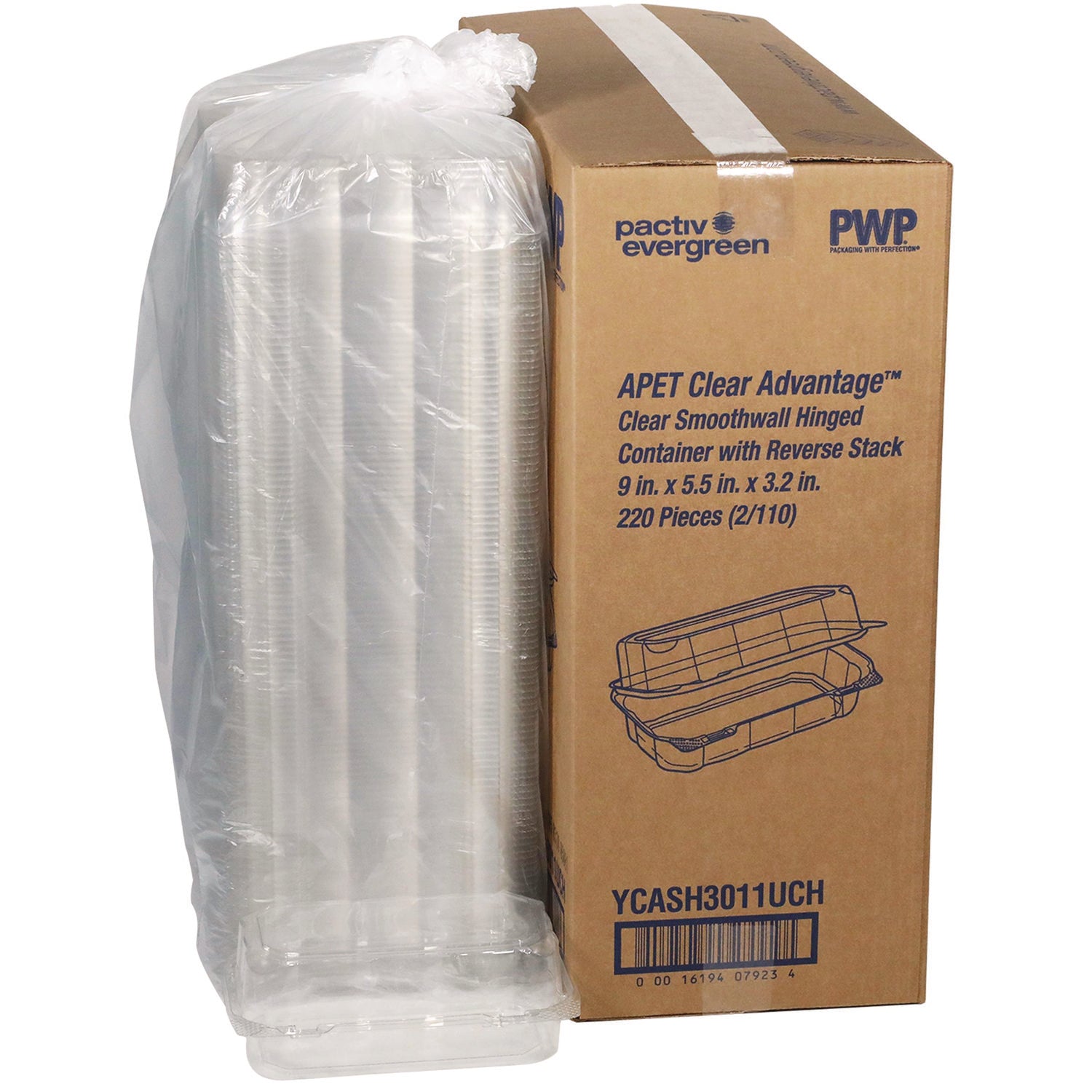 Hoagie Hinged Lid Container, 9 x 5.5 x 3.2, Clear, Plastic, 220/Carton