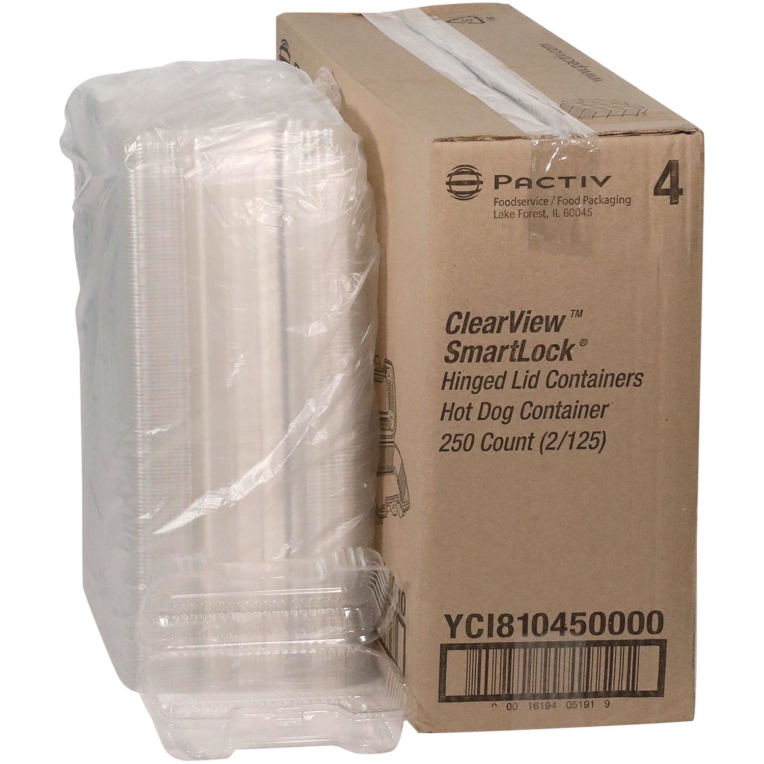 Hinged Lid Hot Dog Container, 6.5 x 2.25 x 2.75, Clear, Plastic, 250/Carton