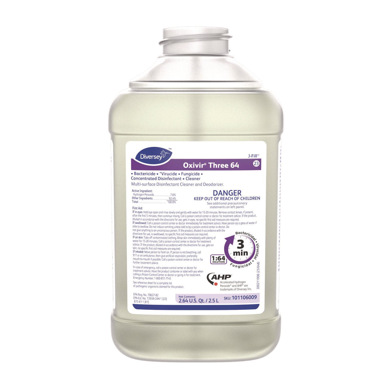 Oxivir Three 64, Surfectant Scent, 2.5 L Bottle, 2/Carton