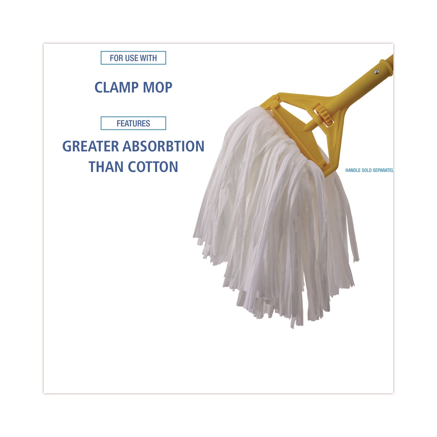 Cut-End Wet Mop Head, Rayon/polyester, Non-Woven, White, 20oz
