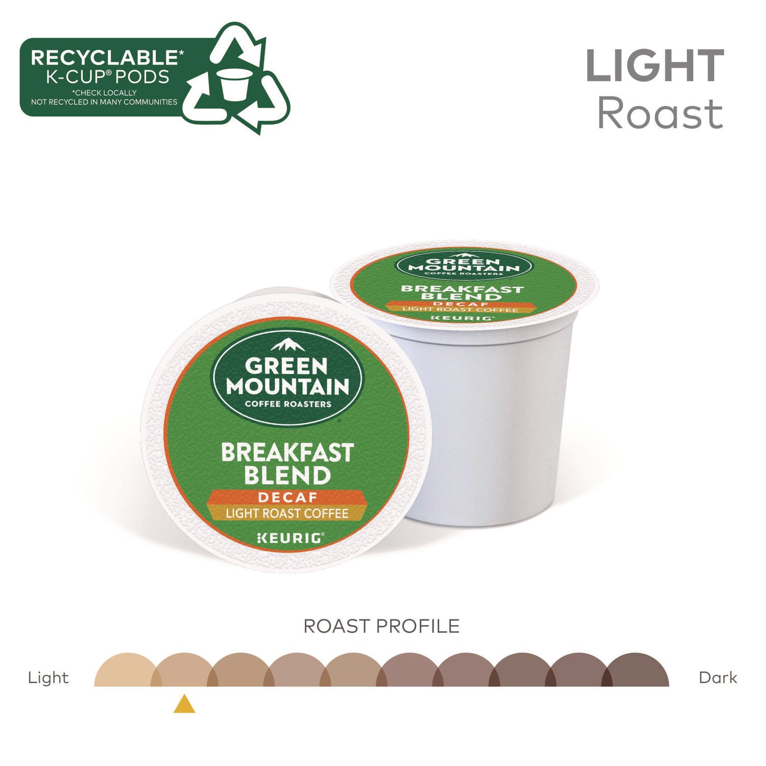Green Mountain Coffee Roasters&reg; K-Cup Breakfast Blend Decaf Coffee - Compatible with Keurig Brewer - Light/Mild - K-Cup - Decaffeinated - 24 / Box