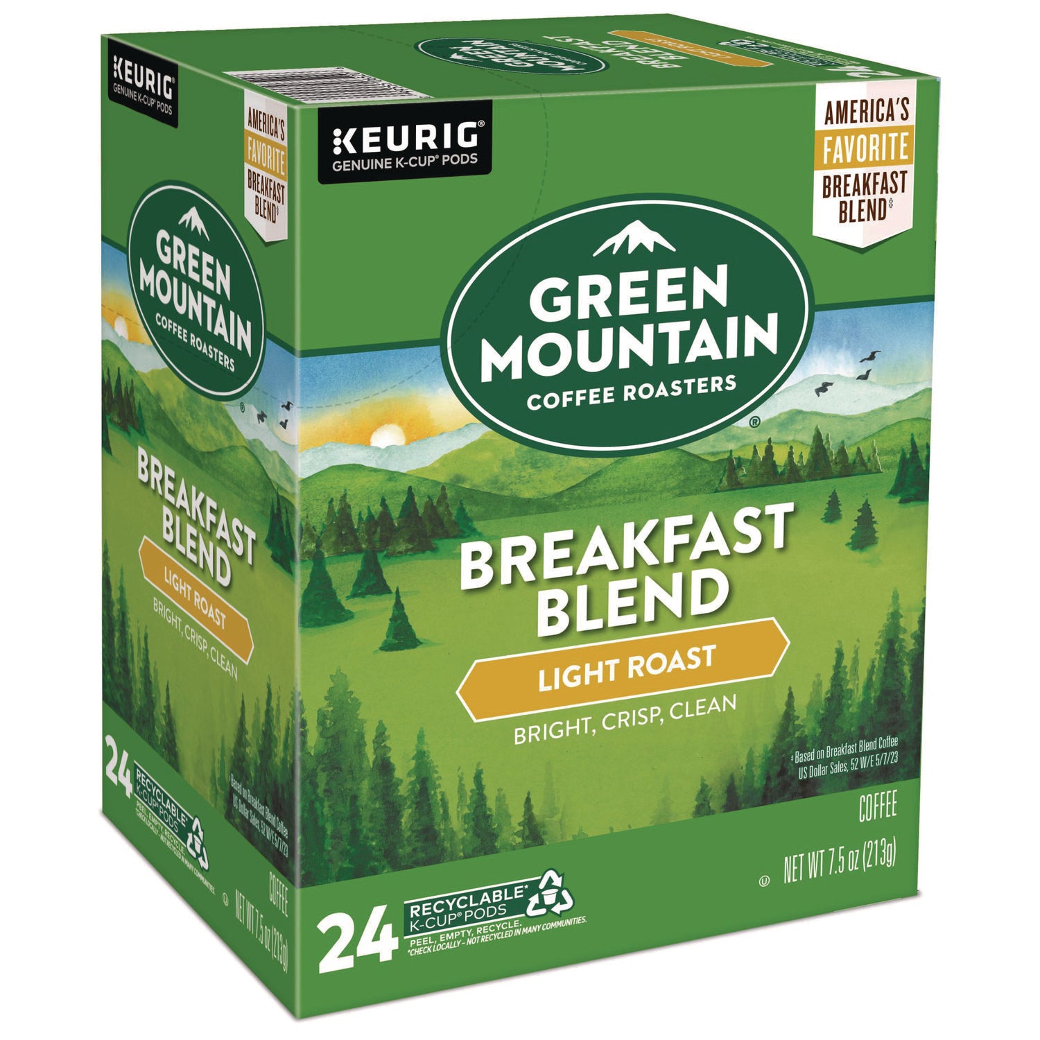Green Mountain Coffee Roasters&reg; K-Cup Breakfast Blend Coffee - Compatible with Keurig Brewer - Regular - Light - K-Cup - 24 / Box