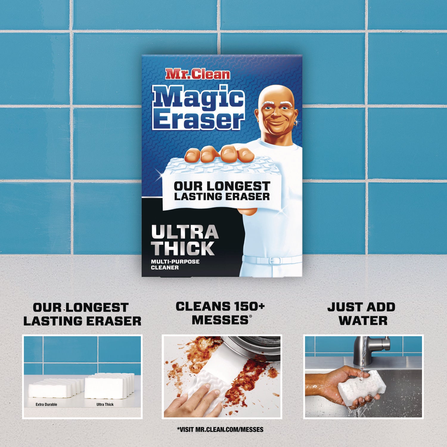 Mr. Clean Magic Eraser Sponge, Ultra Thick, Heavy Duty, Built-In Scrubber, Strong, White, 5 Pack