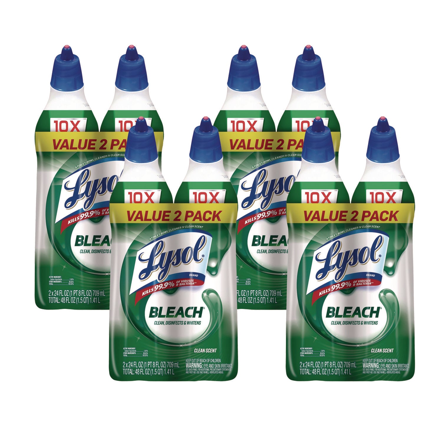 Lysol Bleach Toilet Bowl Cleaner - 24 fl oz (0.8 quart) - Disinfectant, Deodorize - Blue Bottle - 2 / Pack
