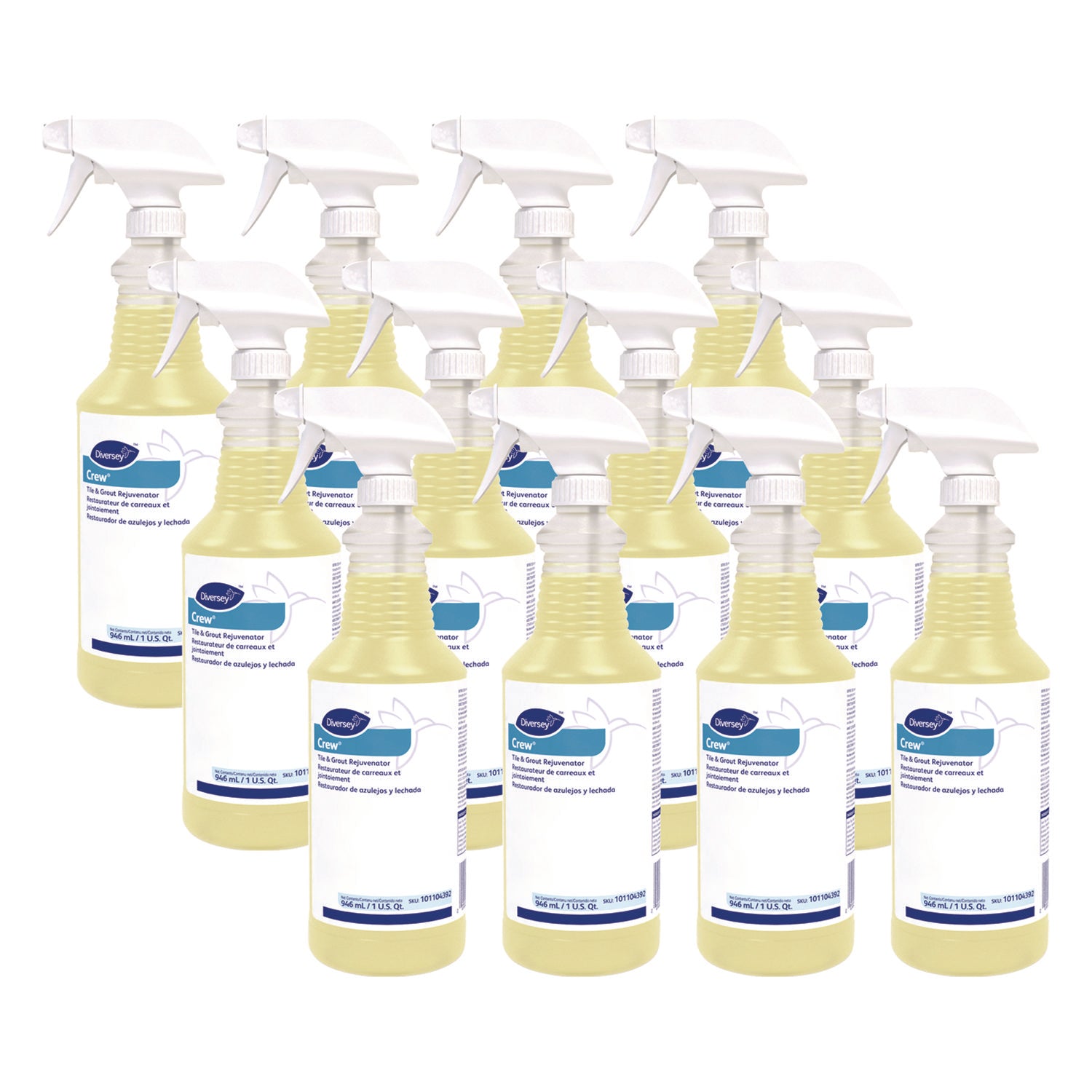 Diversey Crew Tile and Grout Rejuvenator - Ready-To-Use - 32 fl oz (1 quart) - Chlorine Scent - Light Yellow - 1 Each