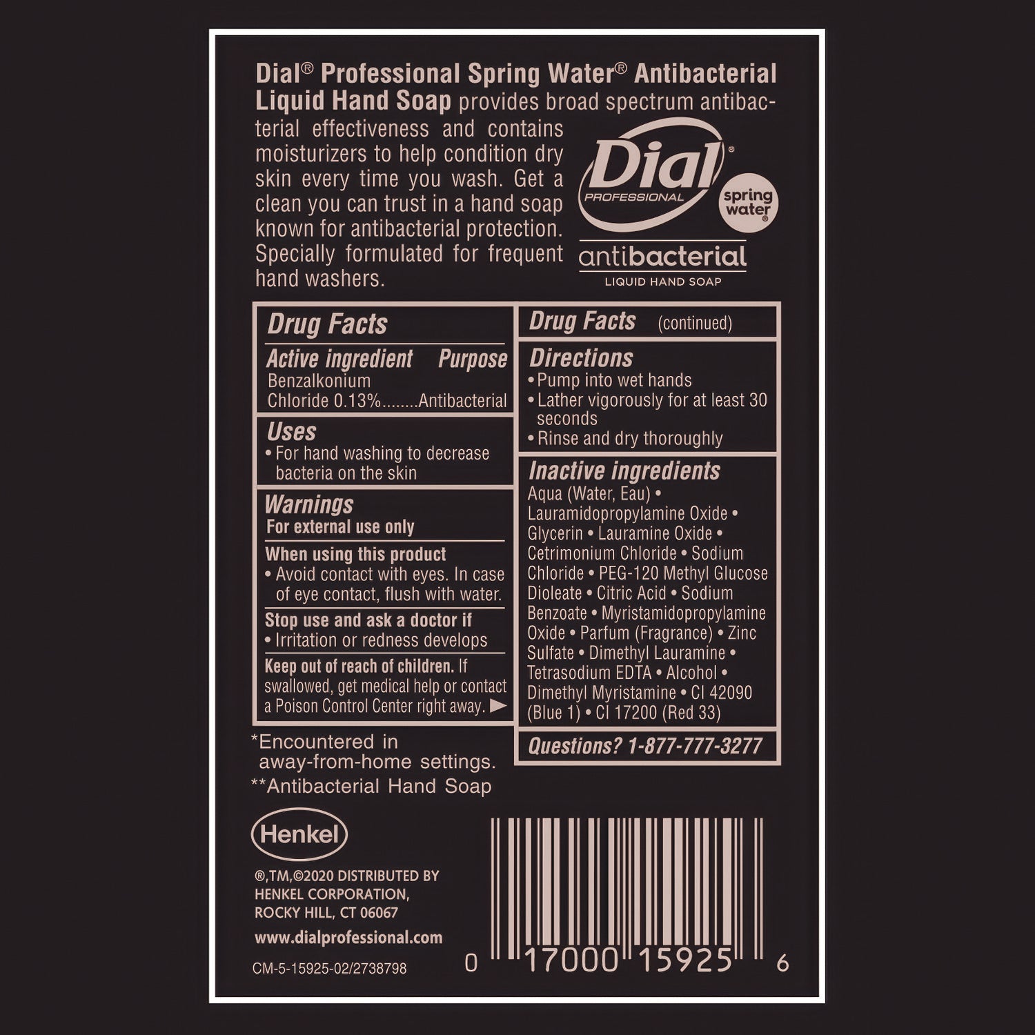 Dial Spring Water Scent Liquid Hand Soap - Spring Water Scent - 1 gal - Kill Germs - Hand - Moisturizing - Blue - 1 Each