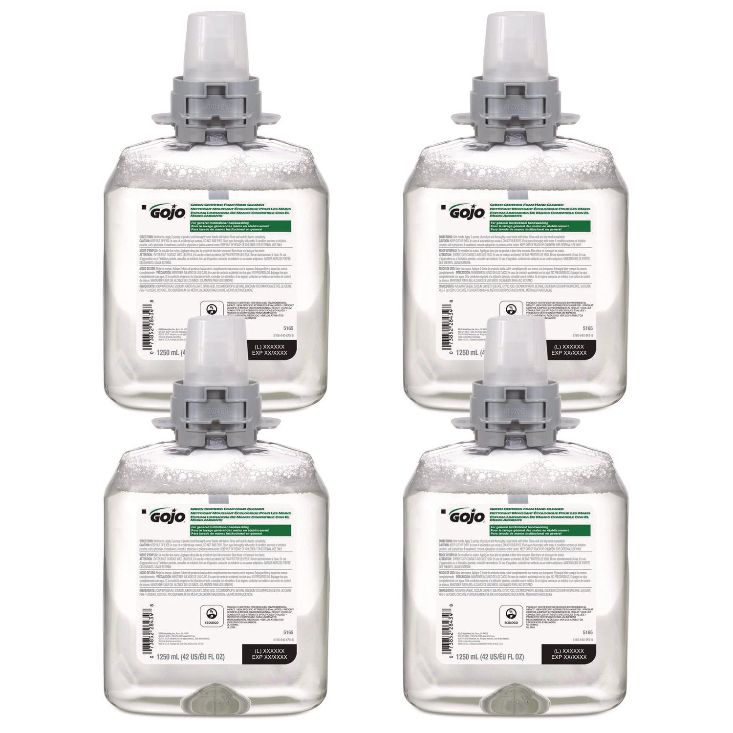 Gojo&reg; FMX-12 Refill Green Certified Foam Hand Soap - 1.32 quart - Hand - Clear - Fragrance-free, Rich Lather, Antibacterial-free, Triclosan-free, Paraben-free, Phthalate-free, Bio-based - 4 / Carton