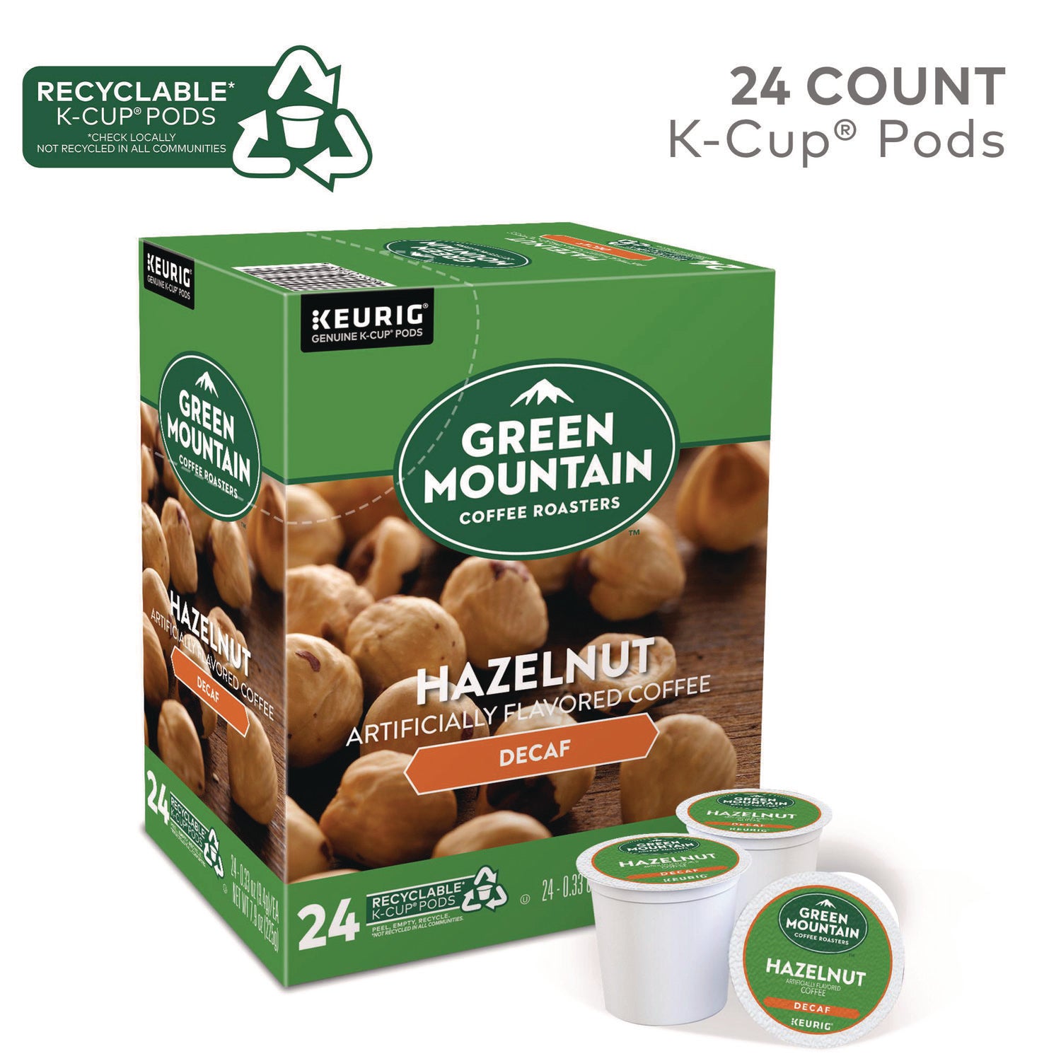 Compatible with Keurig Brewer - Light - K-Cup, Pod - Hazelnut, Decaf - Kosher - Decaffeinated - 24 / Box